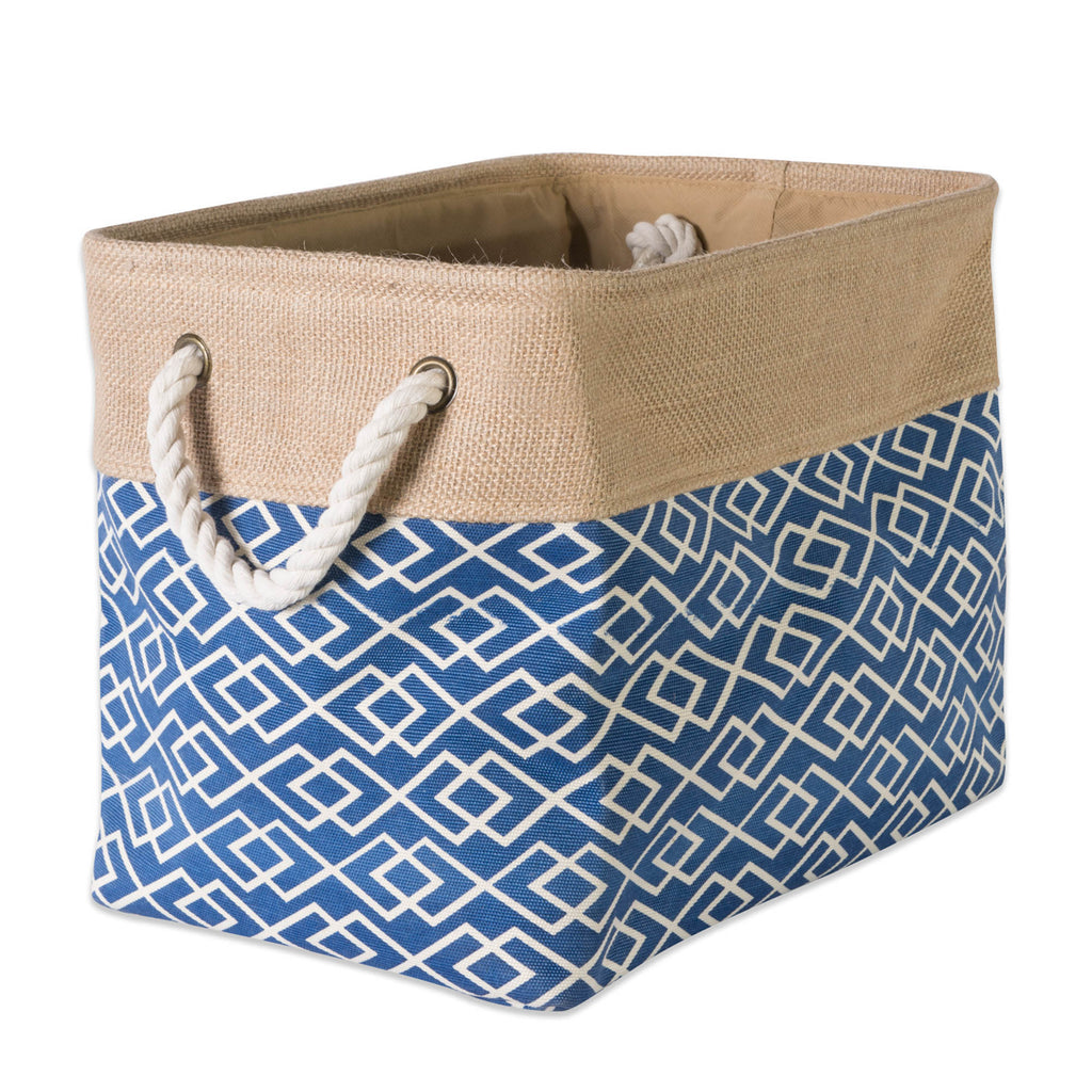 Burlap Bin Diamond Navy Rectangle Small