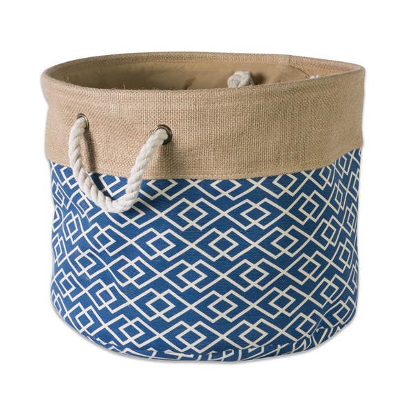 Burlap Bin Diamond Navy Round Large