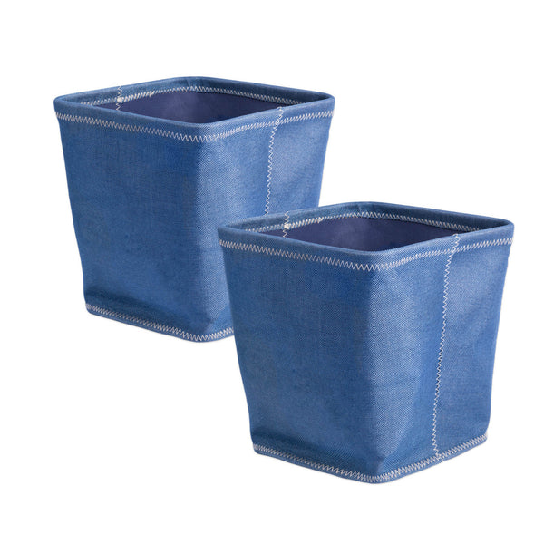 Poly Bin Zig-Zag Stitch Variegated Blue Trapezoid 11 x 11 x 11 Set of 2