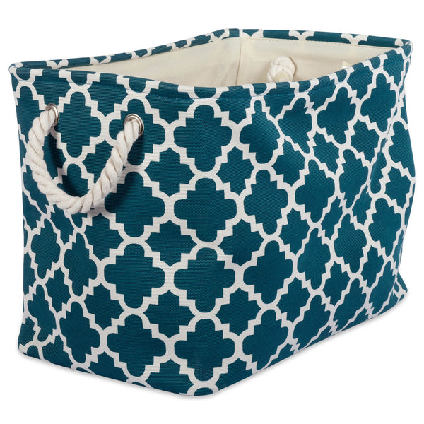 Lattice Teal Rectangle Small Polyester Bin