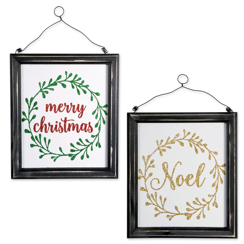 Noel & Merry Christmas Hanging Signs Set of 2