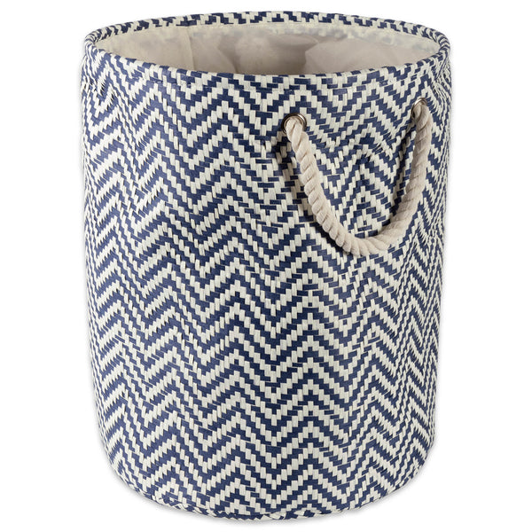 Paper Bin Chevron Nautical Blue Round Large