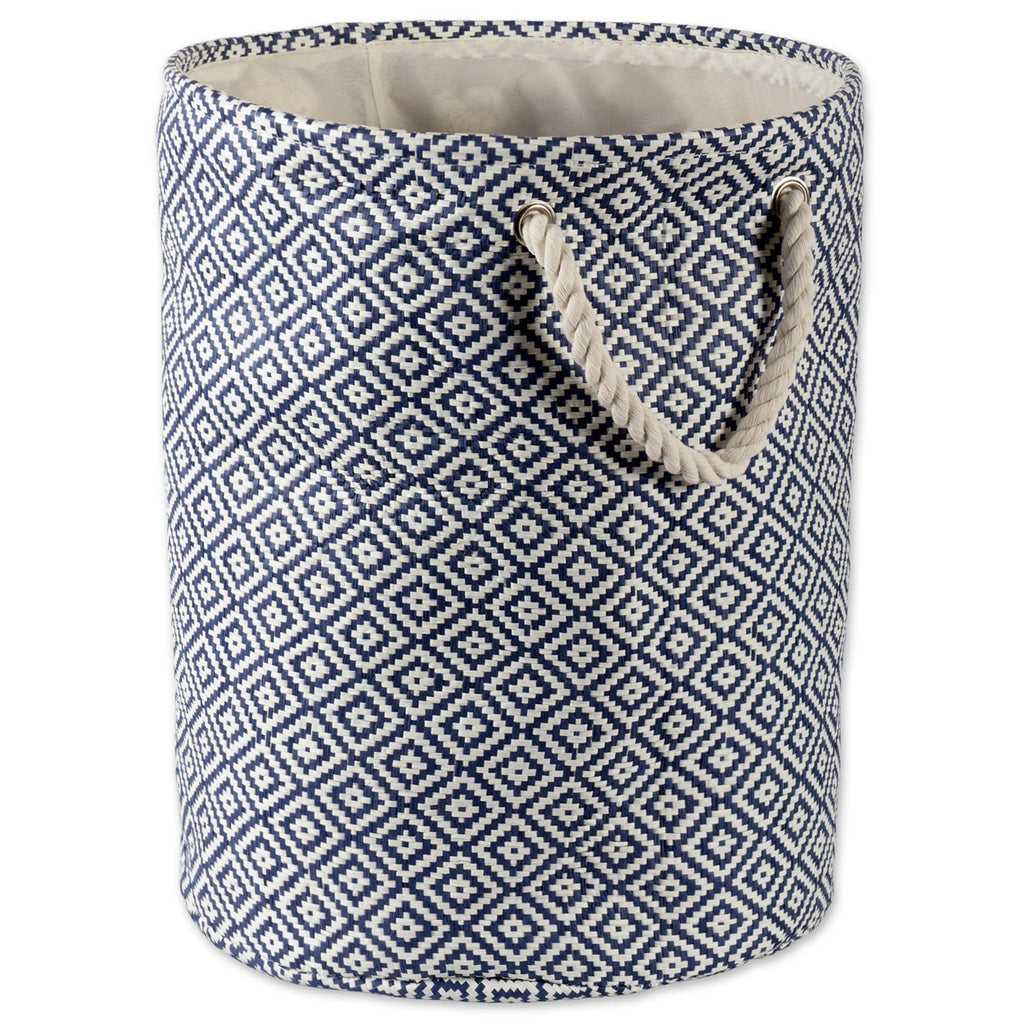 Paper Bin Geo Diamond Nautical Blue Round Large