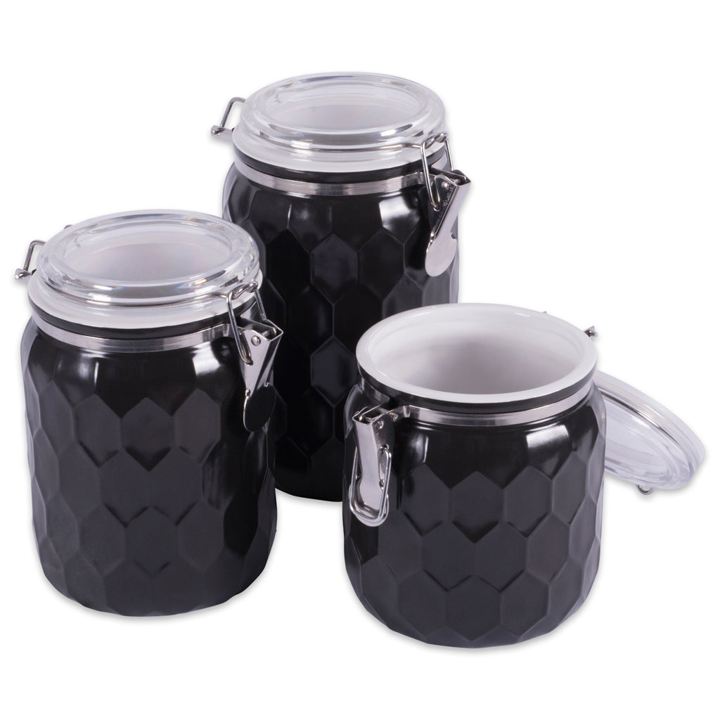 Black Honeycomb Canister With Clamp Lock Lid Set