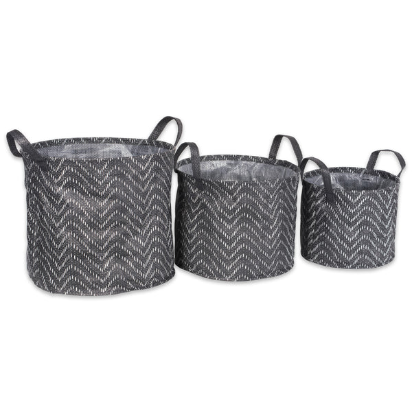 Woven Paper Laundry Bin Tribal Chevron Black/White  Round Asst