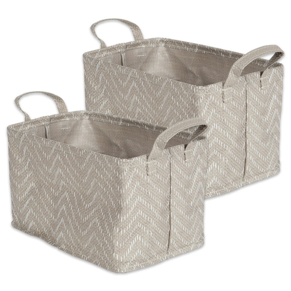 Woven Paper Laundry Bin Tribal Chevron Stone/Cream Rectangle Small