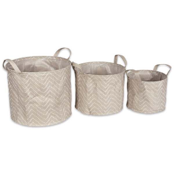 Woven Paper Laundry Bin Tribal Chevron Stone/Cream Round Asst