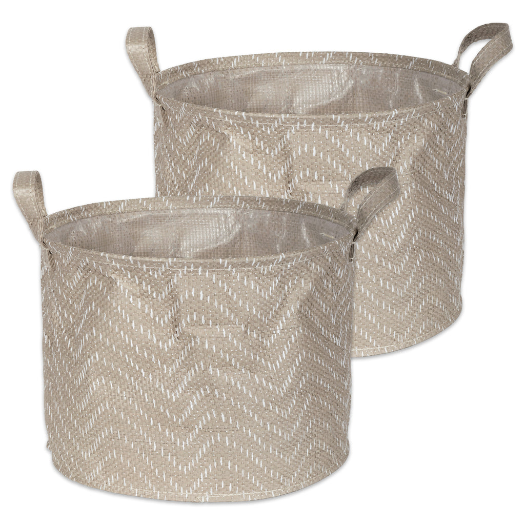 Woven Paper Laundry Bin Tribal Chevron Stone/Cream Round Small 9.5 x 9.5 x 8 Set of 2