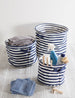 Herringbone Woven Cotton Laundry Bin Stripe French Blue Round Asst