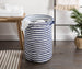 Herringbone Woven Cotton Laundry Hamper Stripe French Blue Round