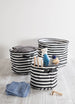 Herringbone Woven Cotton Laundry Bin Stripe Black Round Asst