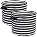 Herringbone Woven Cotton Laundry Bin Stripe Black Round Small