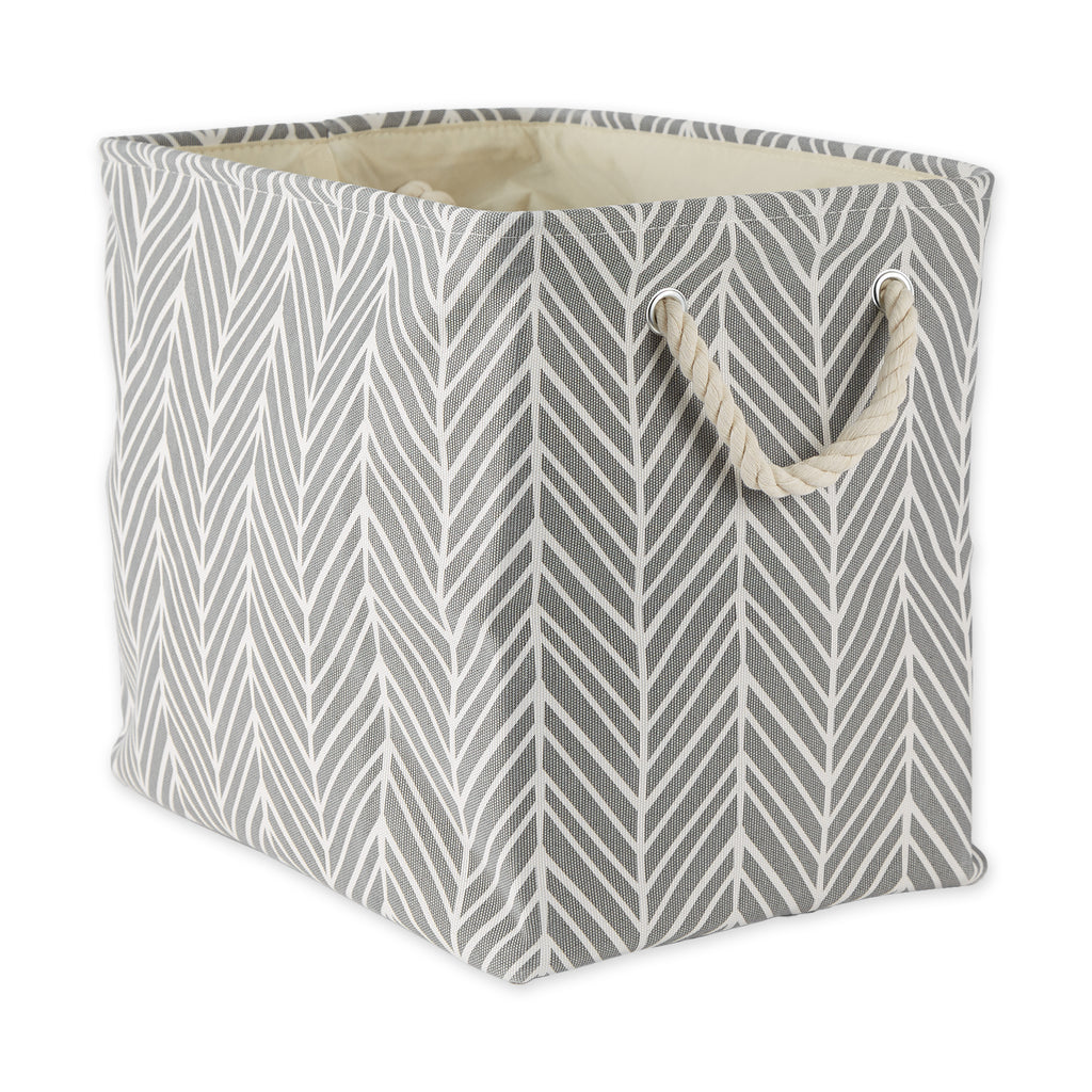 Polyester Bin Herringbone Gray Rectangle Large 17.5 x 12 x 15