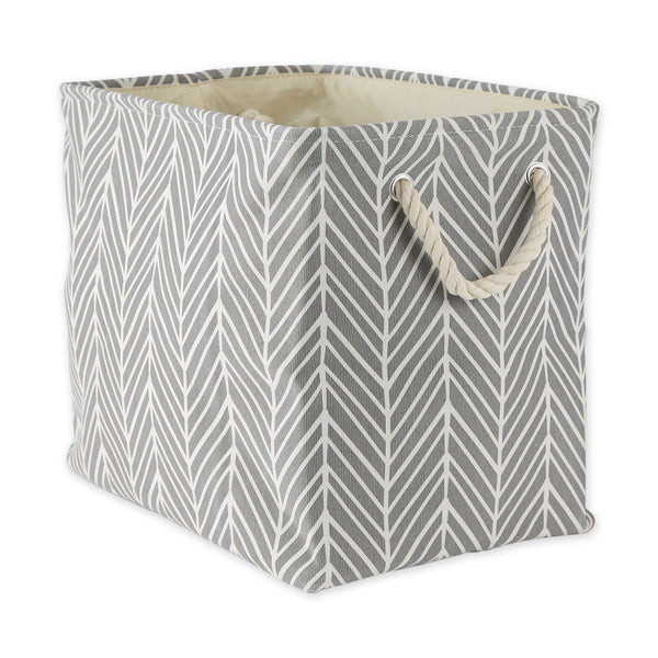 Polyester Bin Herringbone Gray Rectangle Large 17.5 x 12 x 15