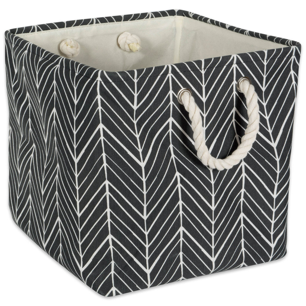 Herringbone Black Square Polyester Bin