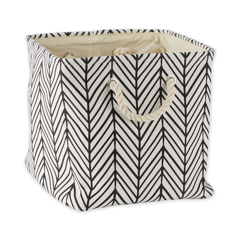 Herringbone Off White Square Polyester Bin